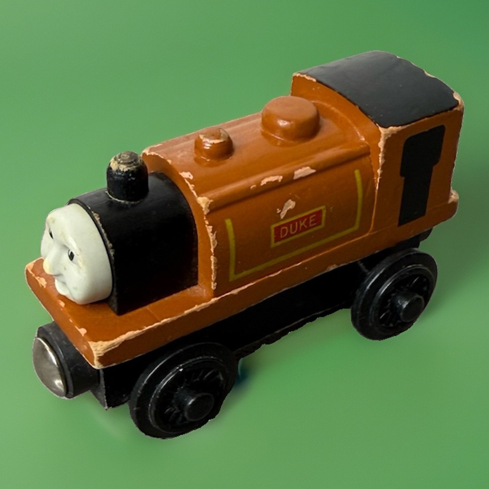 ⁠Vintage 1998 Thomas Wooden Railway Engine DUKE Train Car Wood Learning Curve